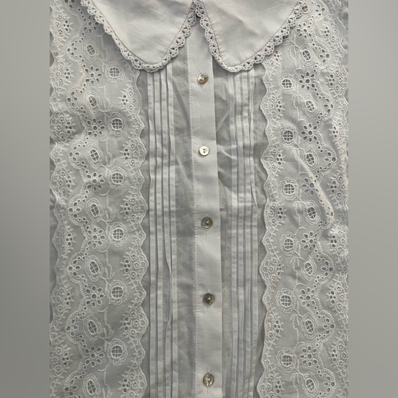 NWT Joie White Broderie Anglaise Eyelet Blouse With Crocheted Peter Pan Collar. - Picture 4 of 5